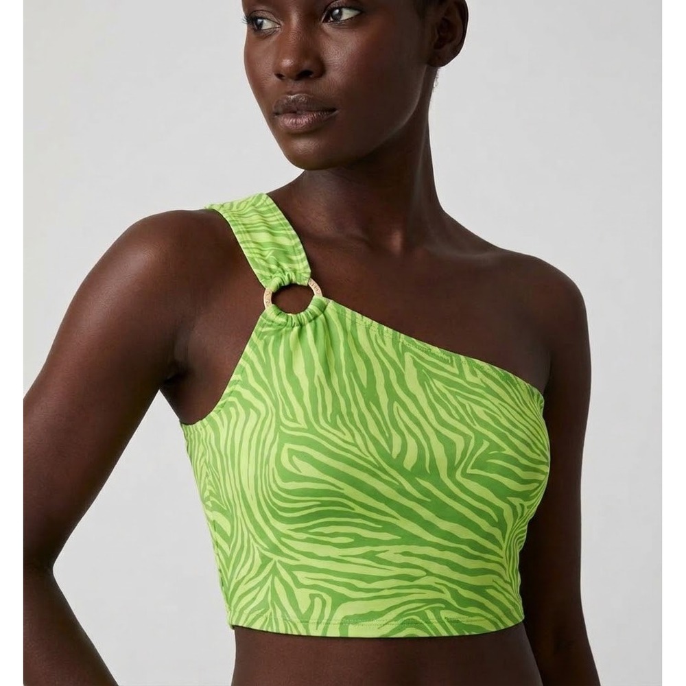 Michael Michael Kors Women Lime Green Zebra One Shoulder Bikini Top Small NWT